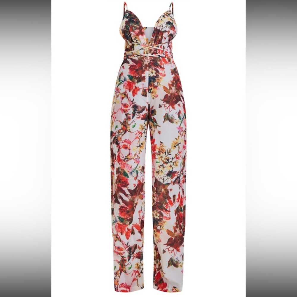 Multi Floral Print Halterneck Wide Leg Jumpsuit